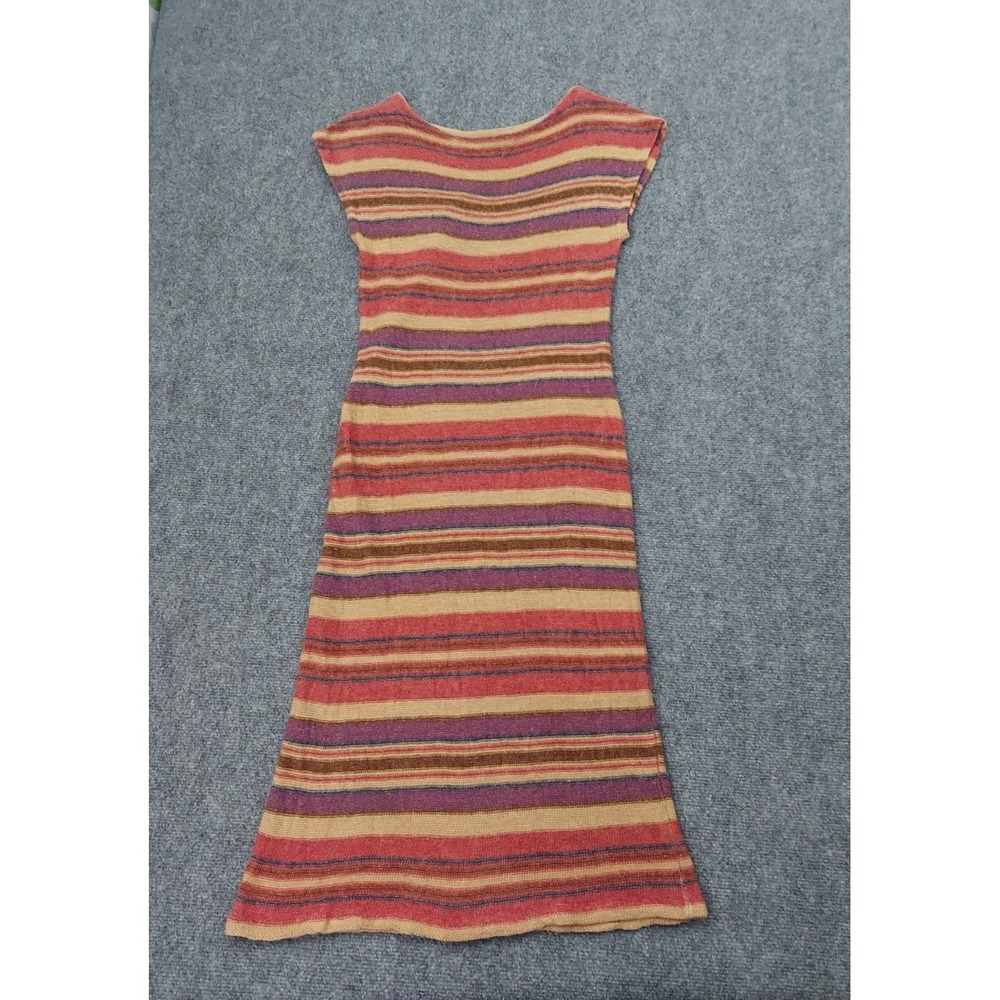 Vtg LRL RALPH LAUREN Dress Medium Striped LINEN SILK Maxi Sweater Short Sleeve